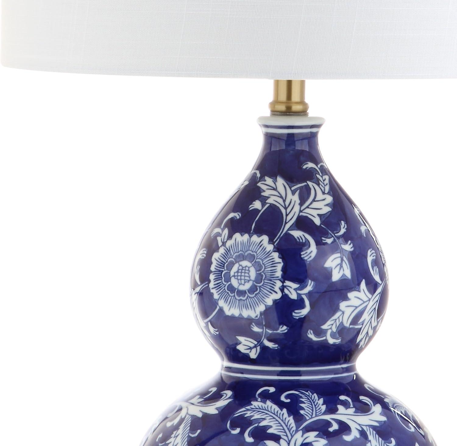 image:imageJONATHAN Y JYL3003A 27 Traditional Chinoiserie Ceramic Table Lamp Blue and White Bedside Lamp for Living Room Bedroom Nightstand End Table Desk Lamp with White Linen Drum Shade LED Bulb Included