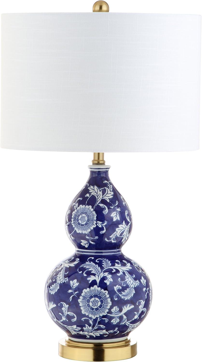 image:imageJONATHAN Y JYL3003A 27 Traditional Chinoiserie Ceramic Table Lamp Blue and White Bedside Lamp for Living Room Bedroom Nightstand End Table Desk Lamp with White Linen Drum Shade LED Bulb Included