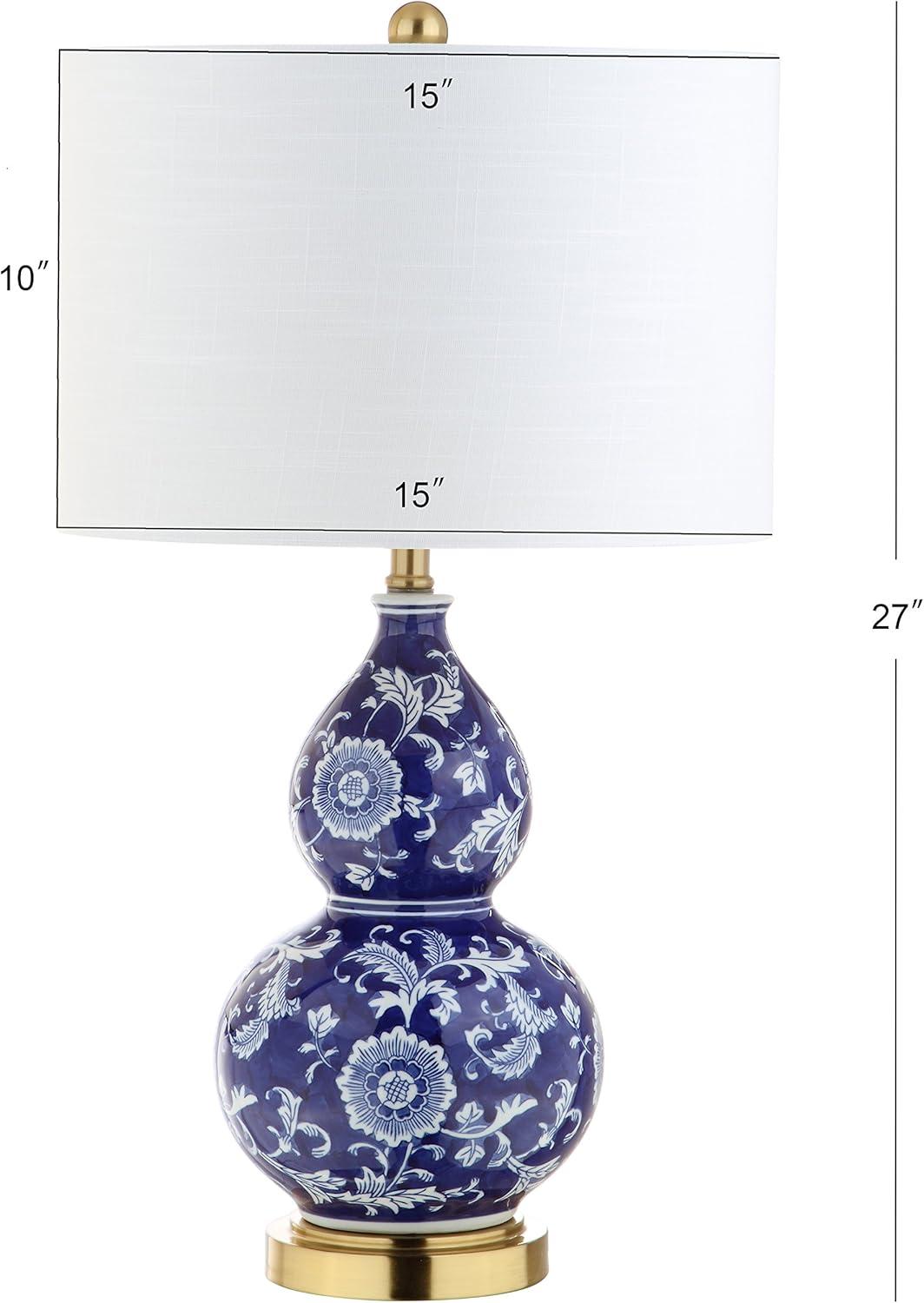 image:imageJONATHAN Y JYL3003A 27 Traditional Chinoiserie Ceramic Table Lamp Blue and White Bedside Lamp for Living Room Bedroom Nightstand End Table Desk Lamp with White Linen Drum Shade LED Bulb Included