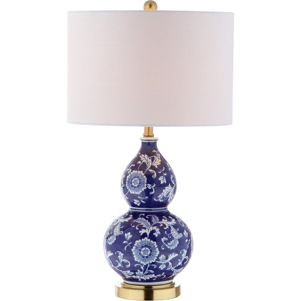 image:imageJONATHAN Y JYL3003A 27 Traditional Chinoiserie Ceramic Table Lamp Blue and White Bedside Lamp for Living Room Bedroom Nightstand End Table Desk Lamp with White Linen Drum Shade LED Bulb Included