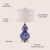 JONATHAN Y JYL3003A 27″ Traditional Chinoiserie Ceramic Table Lamp, Blue and White Bedside Lamp for Living Room, Bedroom Nightstand, End Table Desk Lamp with White Linen Drum Shade, LED Bulb Included