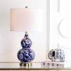 JONATHAN Y JYL3003A 27″ Traditional Chinoiserie Ceramic Table Lamp, Blue and White Bedside Lamp for Living Room, Bedroom Nightstand, End Table Desk Lamp with White Linen Drum Shade, LED Bulb Included