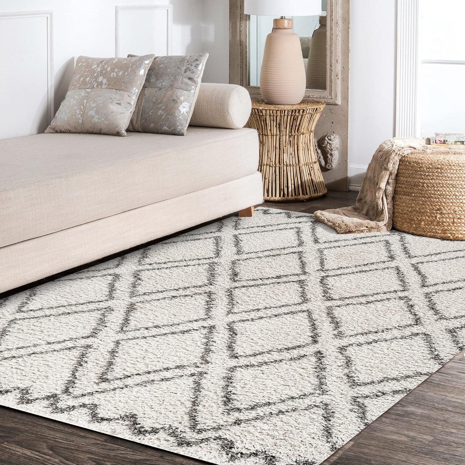 image:imageJONATHAN Y Diamond Trellis Shag BeigeDark Gray Indoor Area Rug 3X5 ft Soller for Living Room Bedroom Kitchen Office EasyCleaning High Traffic PetFriendly NonShedding SHG103A33 x 5 Rectangular
