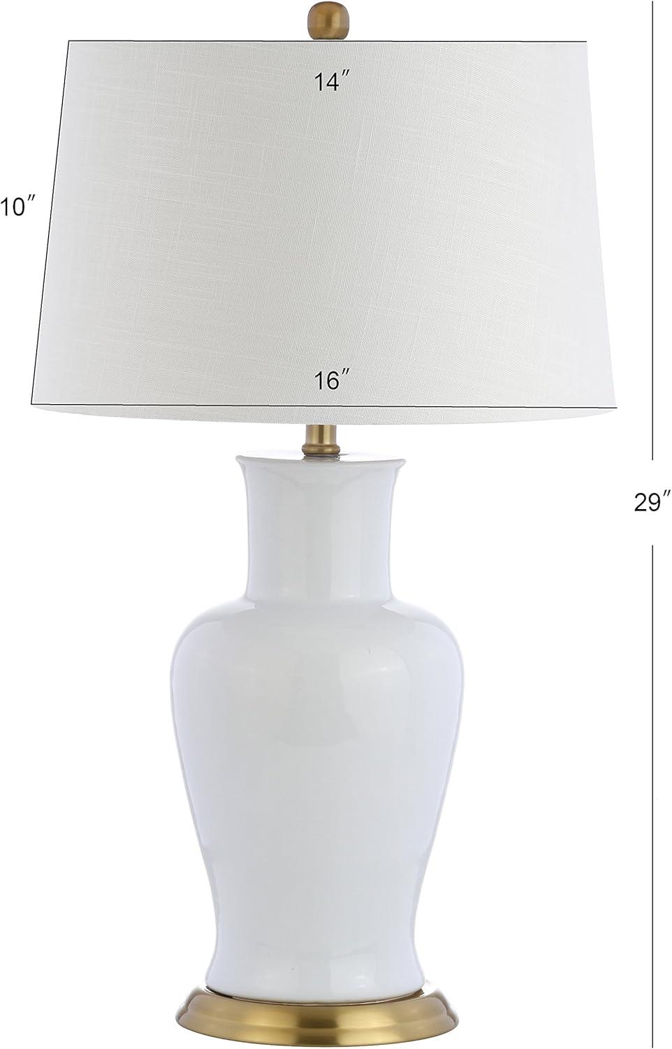 image:imageJONATHAN Y JYL4026H 29 Traditional Yellow and Gold Ceramic Urn Table Lamp for Living Room Classic Vintage Bedside Nightstand Lamp for Bedroom White Linen Drum Shade LED Bulb IncludedWhiteGold