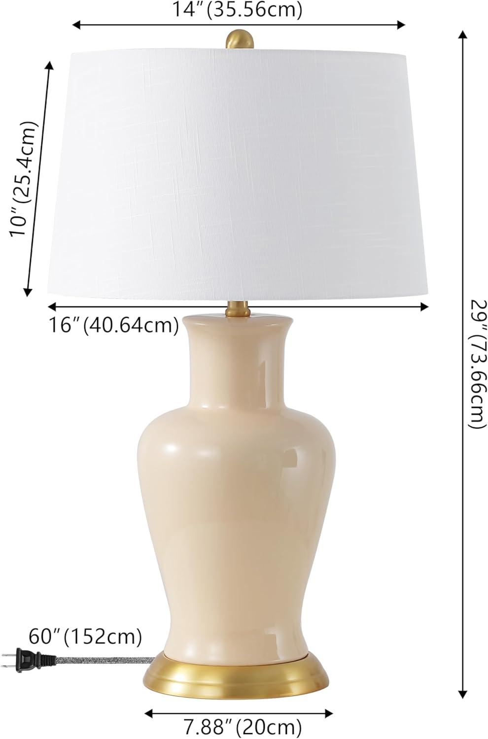 image:imageJONATHAN Y JYL4026H 29 Traditional Yellow and Gold Ceramic Urn Table Lamp for Living Room Classic Vintage Bedside Nightstand Lamp for Bedroom White Linen Drum Shade LED Bulb IncludedAlmond