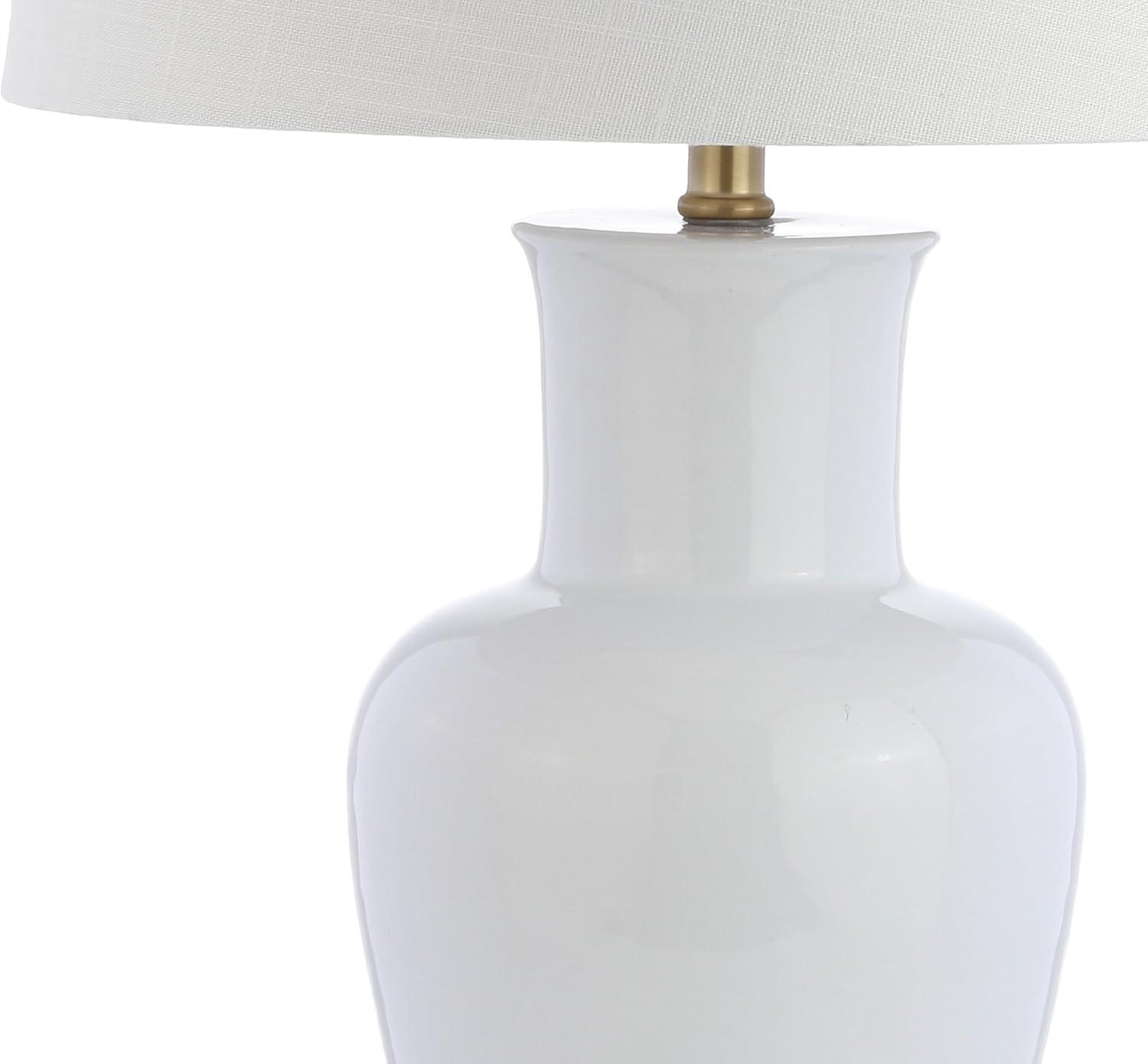 image:imageJONATHAN Y JYL4026H 29 Traditional Yellow and Gold Ceramic Urn Table Lamp for Living Room Classic Vintage Bedside Nightstand Lamp for Bedroom White Linen Drum Shade LED Bulb IncludedWhiteGold