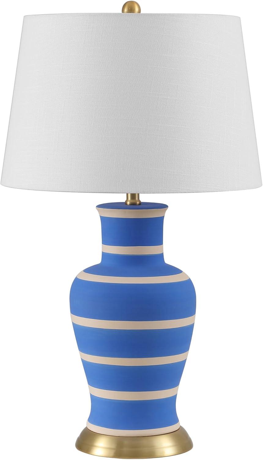 image:imageJONATHAN Y JYL4026H 29 Traditional Yellow and Gold Ceramic Urn Table Lamp for Living Room Classic Vintage Bedside Nightstand Lamp for Bedroom White Linen Drum Shade LED Bulb IncludedBlueBeige