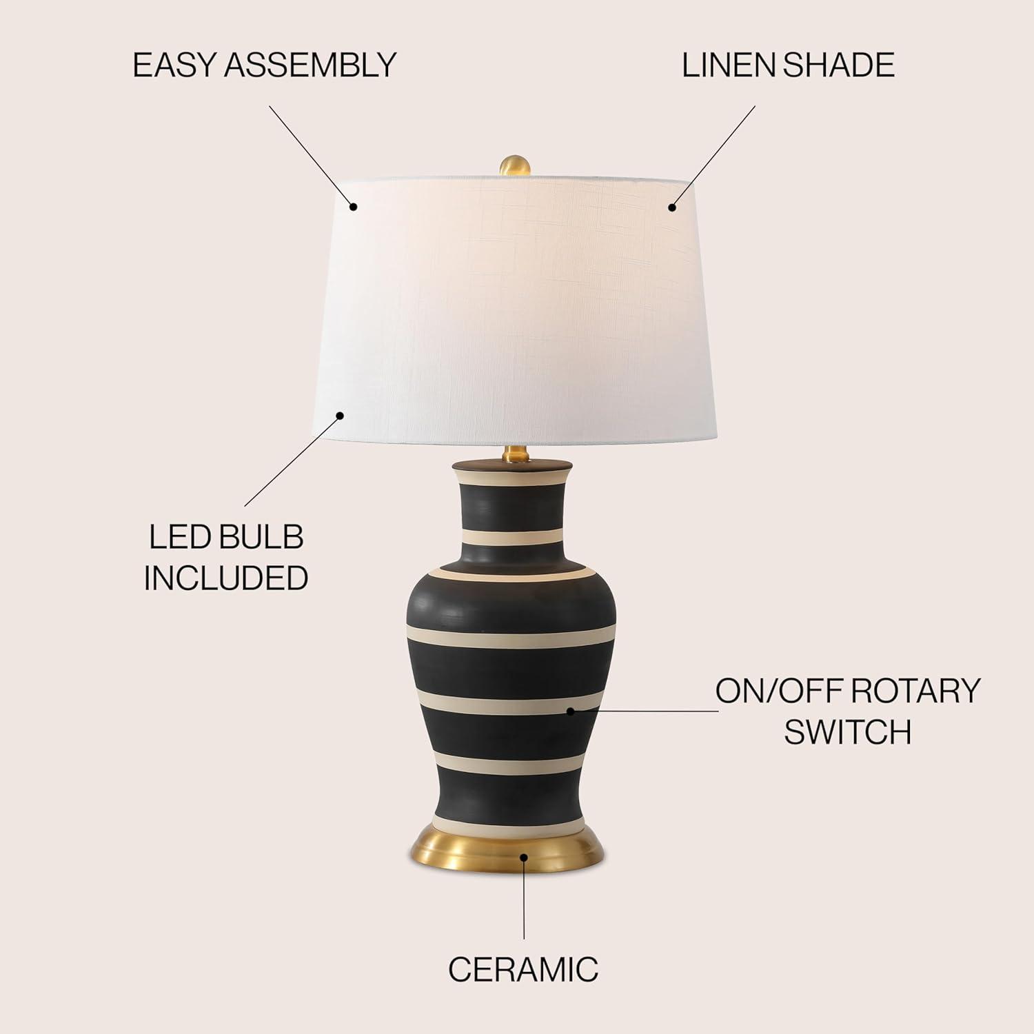 image:imageJONATHAN Y JYL4026H 29 Traditional Yellow and Gold Ceramic Urn Table Lamp for Living Room Classic Vintage Bedside Nightstand Lamp for Bedroom White Linen Drum Shade LED Bulb IncludedBlackBeige