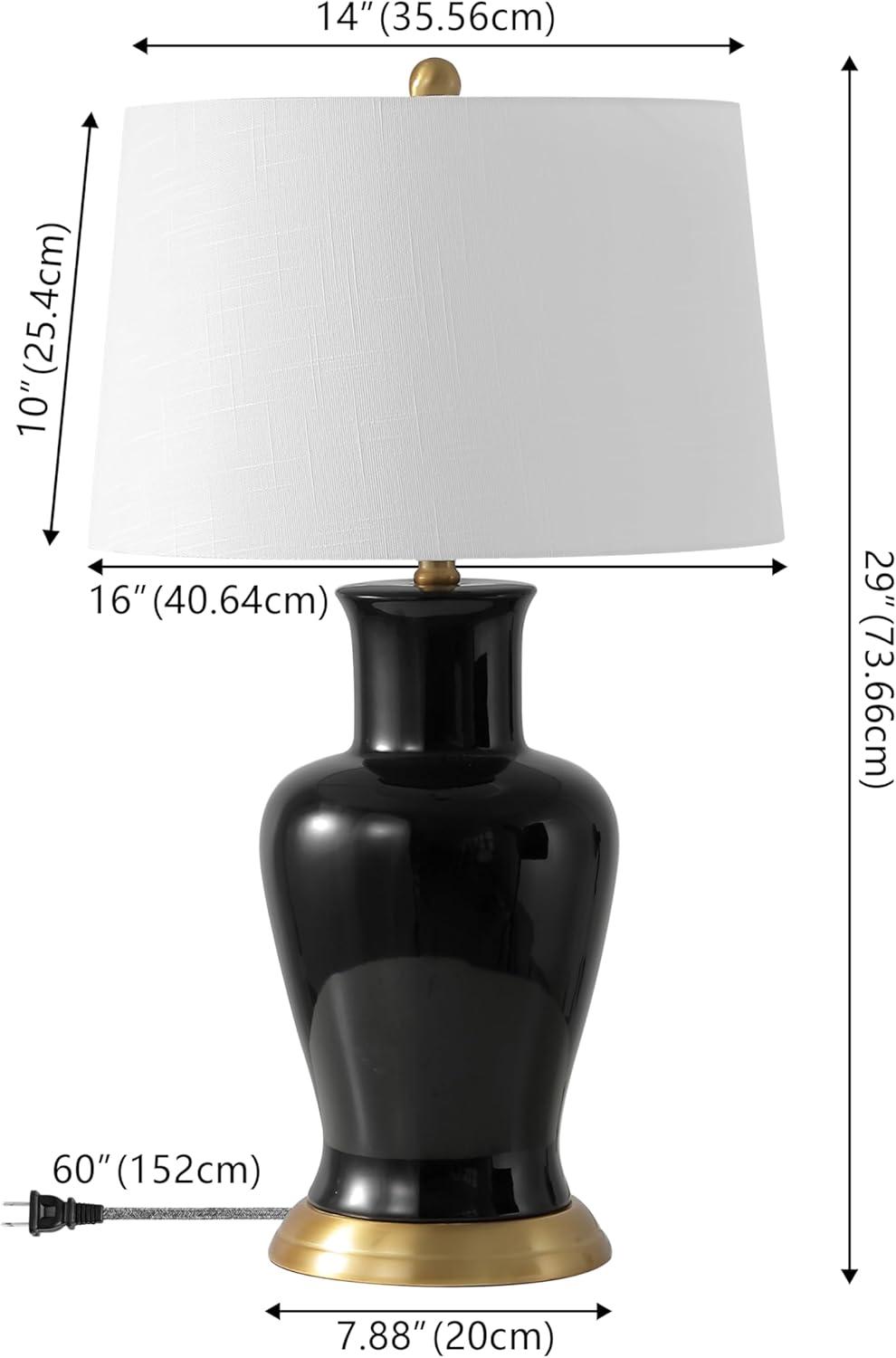 image:imageJONATHAN Y JYL4026H 29 Traditional Yellow and Gold Ceramic Urn Table Lamp for Living Room Classic Vintage Bedside Nightstand Lamp for Bedroom White Linen Drum Shade LED Bulb IncludedBlack