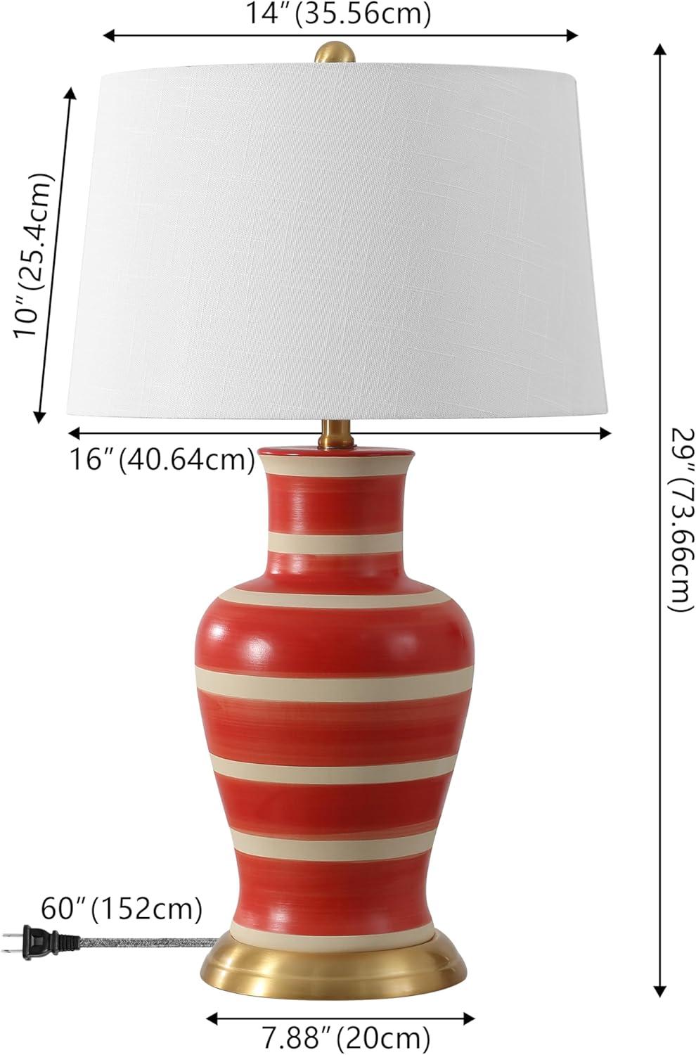 image:imageJONATHAN Y JYL4026H 29 Traditional Yellow and Gold Ceramic Urn Table Lamp for Living Room Classic Vintage Bedside Nightstand Lamp for Bedroom White Linen Drum Shade LED Bulb IncludedRedBeige