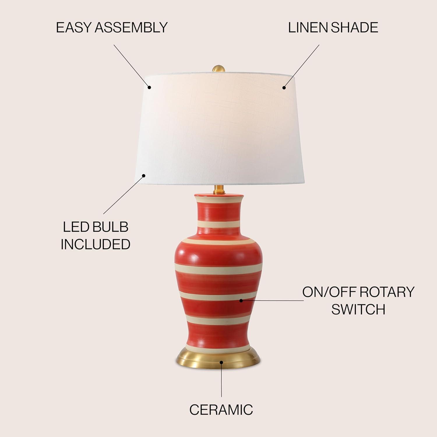 image:imageJONATHAN Y JYL4026H 29 Traditional Yellow and Gold Ceramic Urn Table Lamp for Living Room Classic Vintage Bedside Nightstand Lamp for Bedroom White Linen Drum Shade LED Bulb IncludedRedBeige