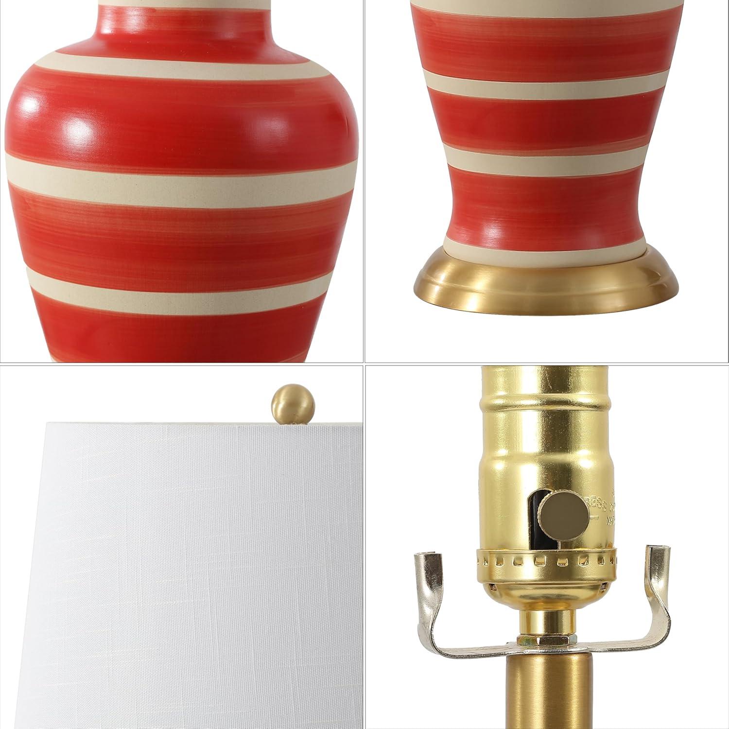 image:imageJONATHAN Y JYL4026H 29 Traditional Yellow and Gold Ceramic Urn Table Lamp for Living Room Classic Vintage Bedside Nightstand Lamp for Bedroom White Linen Drum Shade LED Bulb IncludedRedBeige