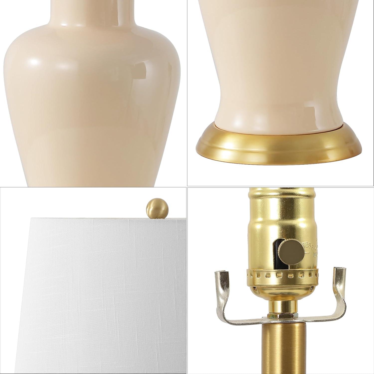 image:imageJONATHAN Y JYL4026H 29 Traditional Yellow and Gold Ceramic Urn Table Lamp for Living Room Classic Vintage Bedside Nightstand Lamp for Bedroom White Linen Drum Shade LED Bulb IncludedAlmond