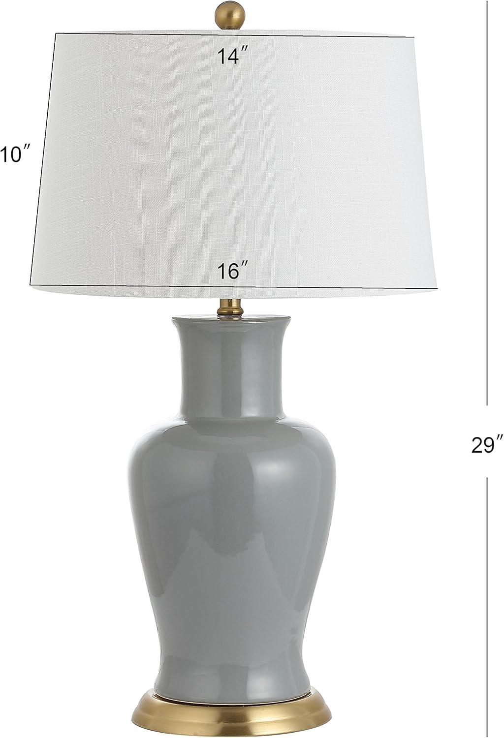 image:imageJONATHAN Y JYL4026H 29 Traditional Yellow and Gold Ceramic Urn Table Lamp for Living Room Classic Vintage Bedside Nightstand Lamp for Bedroom White Linen Drum Shade LED Bulb IncludedGray