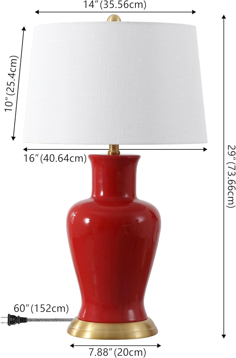 image:imageJONATHAN Y JYL4026H 29 Traditional Yellow and Gold Ceramic Urn Table Lamp for Living Room Classic Vintage Bedside Nightstand Lamp for Bedroom White Linen Drum Shade LED Bulb IncludedRed