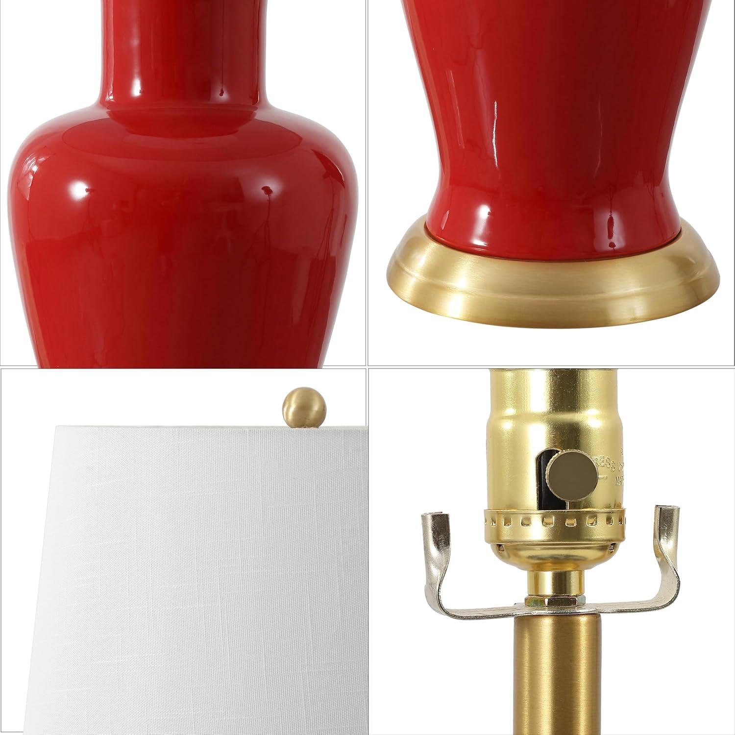 image:imageJONATHAN Y JYL4026H 29 Traditional Yellow and Gold Ceramic Urn Table Lamp for Living Room Classic Vintage Bedside Nightstand Lamp for Bedroom White Linen Drum Shade LED Bulb IncludedRed