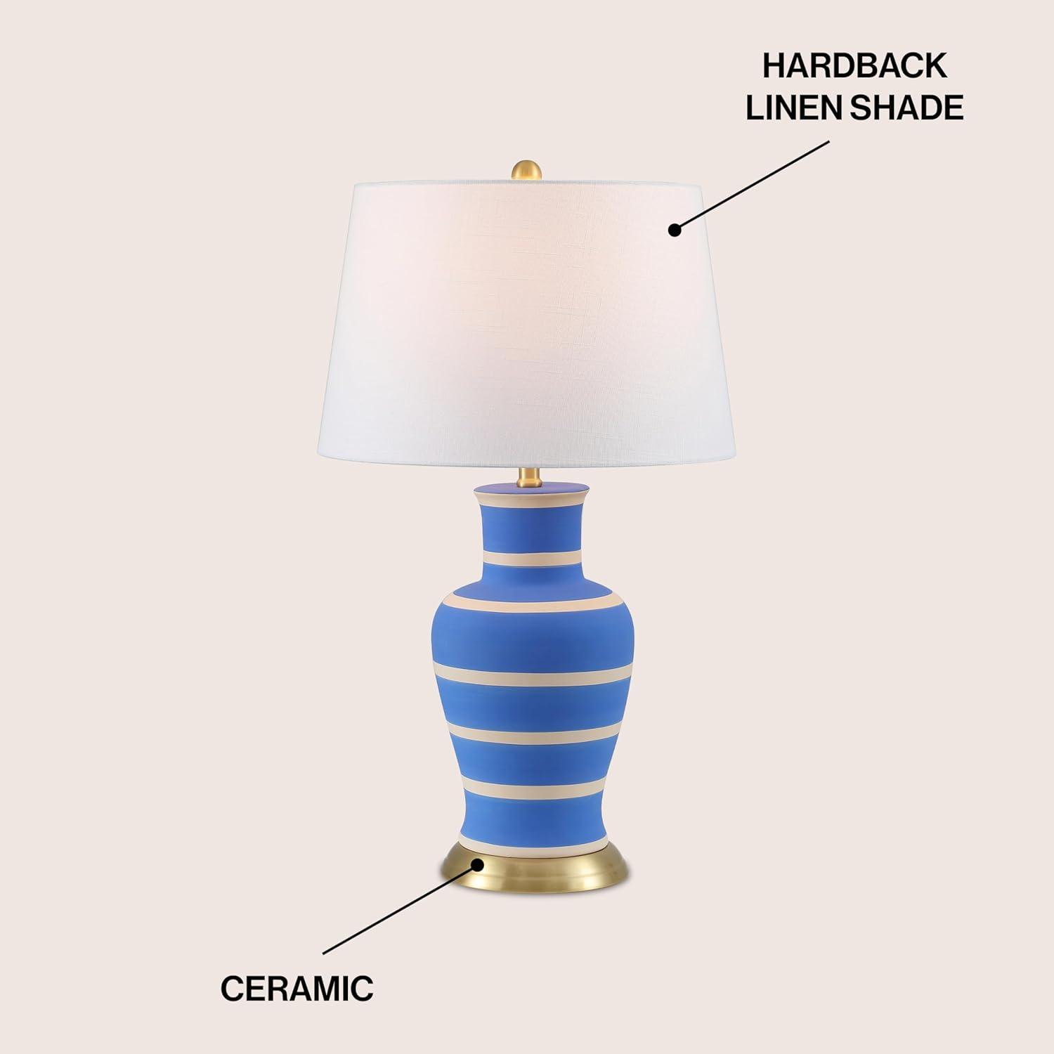 image:imageJONATHAN Y JYL4026H 29 Traditional Yellow and Gold Ceramic Urn Table Lamp for Living Room Classic Vintage Bedside Nightstand Lamp for Bedroom White Linen Drum Shade LED Bulb IncludedBlueBeige