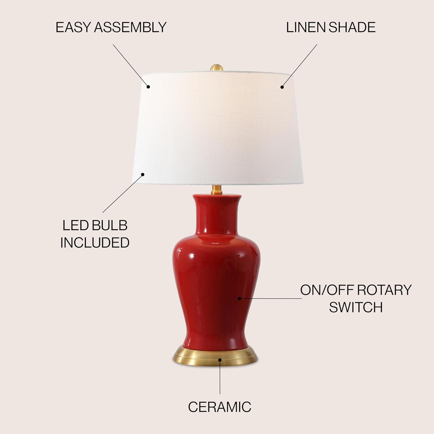image:imageJONATHAN Y JYL4026H 29 Traditional Yellow and Gold Ceramic Urn Table Lamp for Living Room Classic Vintage Bedside Nightstand Lamp for Bedroom White Linen Drum Shade LED Bulb IncludedRed