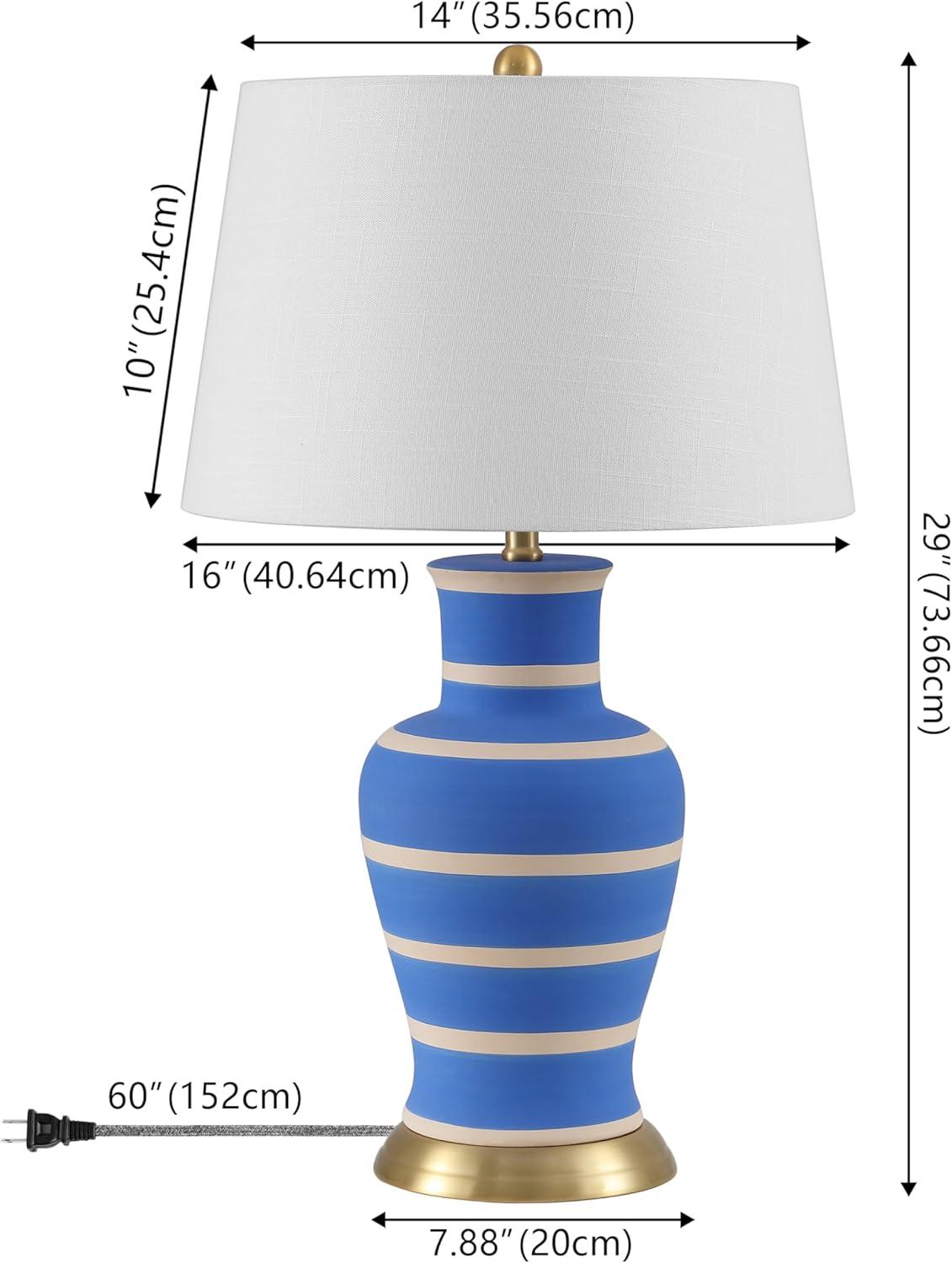 image:imageJONATHAN Y JYL4026H 29 Traditional Yellow and Gold Ceramic Urn Table Lamp for Living Room Classic Vintage Bedside Nightstand Lamp for Bedroom White Linen Drum Shade LED Bulb IncludedBlueBeige