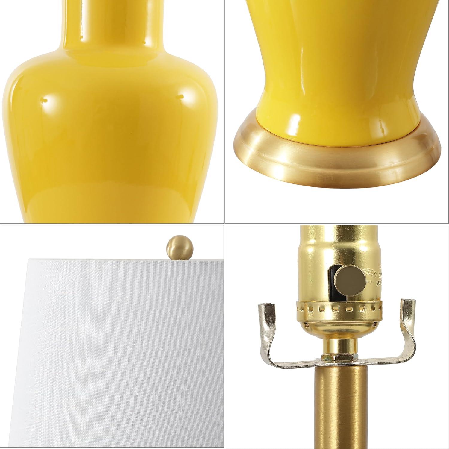 image:imageJONATHAN Y JYL4026H 29 Traditional Yellow and Gold Ceramic Urn Table Lamp for Living Room Classic Vintage Bedside Nightstand Lamp for Bedroom White Linen Drum Shade LED Bulb IncludedYellow