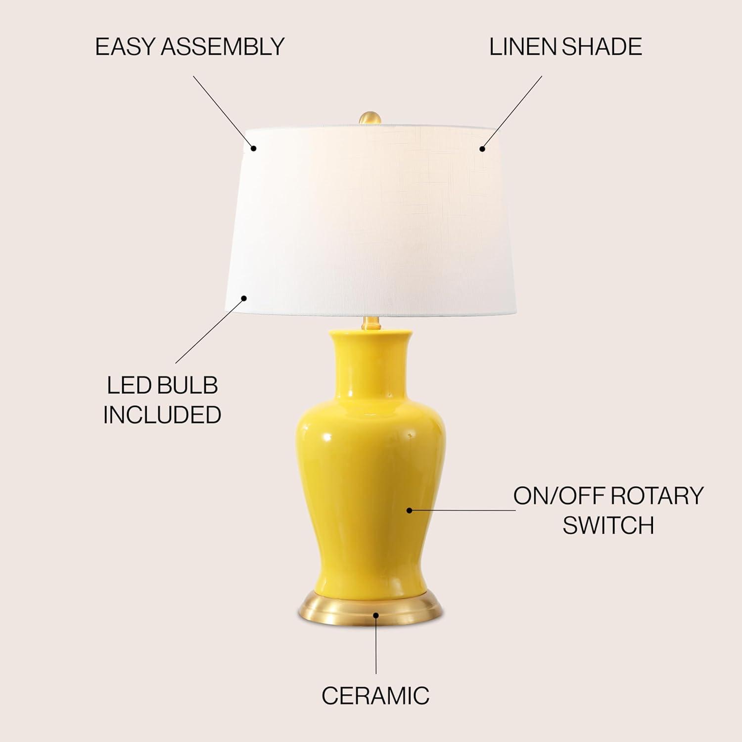 image:imageJONATHAN Y JYL4026H 29 Traditional Yellow and Gold Ceramic Urn Table Lamp for Living Room Classic Vintage Bedside Nightstand Lamp for Bedroom White Linen Drum Shade LED Bulb IncludedYellow
