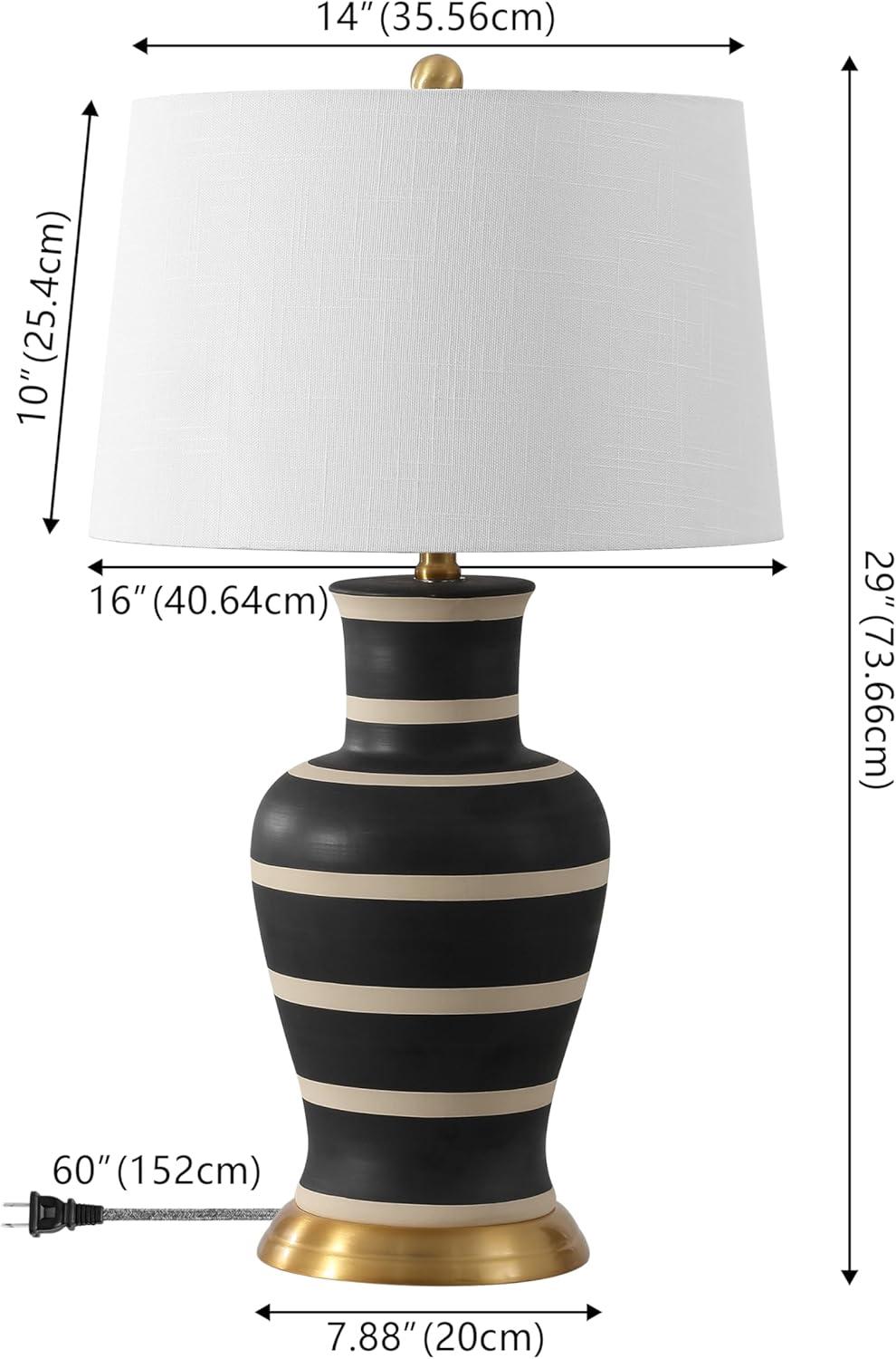 image:imageJONATHAN Y JYL4026H 29 Traditional Yellow and Gold Ceramic Urn Table Lamp for Living Room Classic Vintage Bedside Nightstand Lamp for Bedroom White Linen Drum Shade LED Bulb IncludedBlackBeige