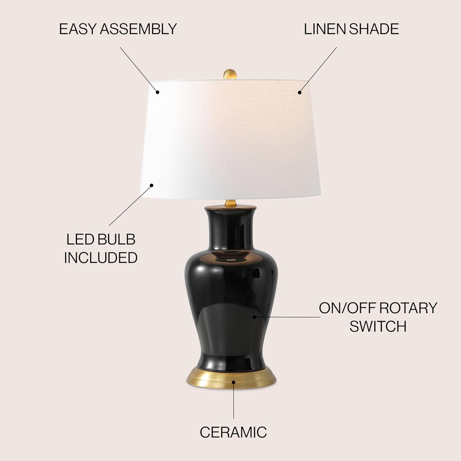 image:imageJONATHAN Y JYL4026H 29 Traditional Yellow and Gold Ceramic Urn Table Lamp for Living Room Classic Vintage Bedside Nightstand Lamp for Bedroom White Linen Drum Shade LED Bulb IncludedBlack