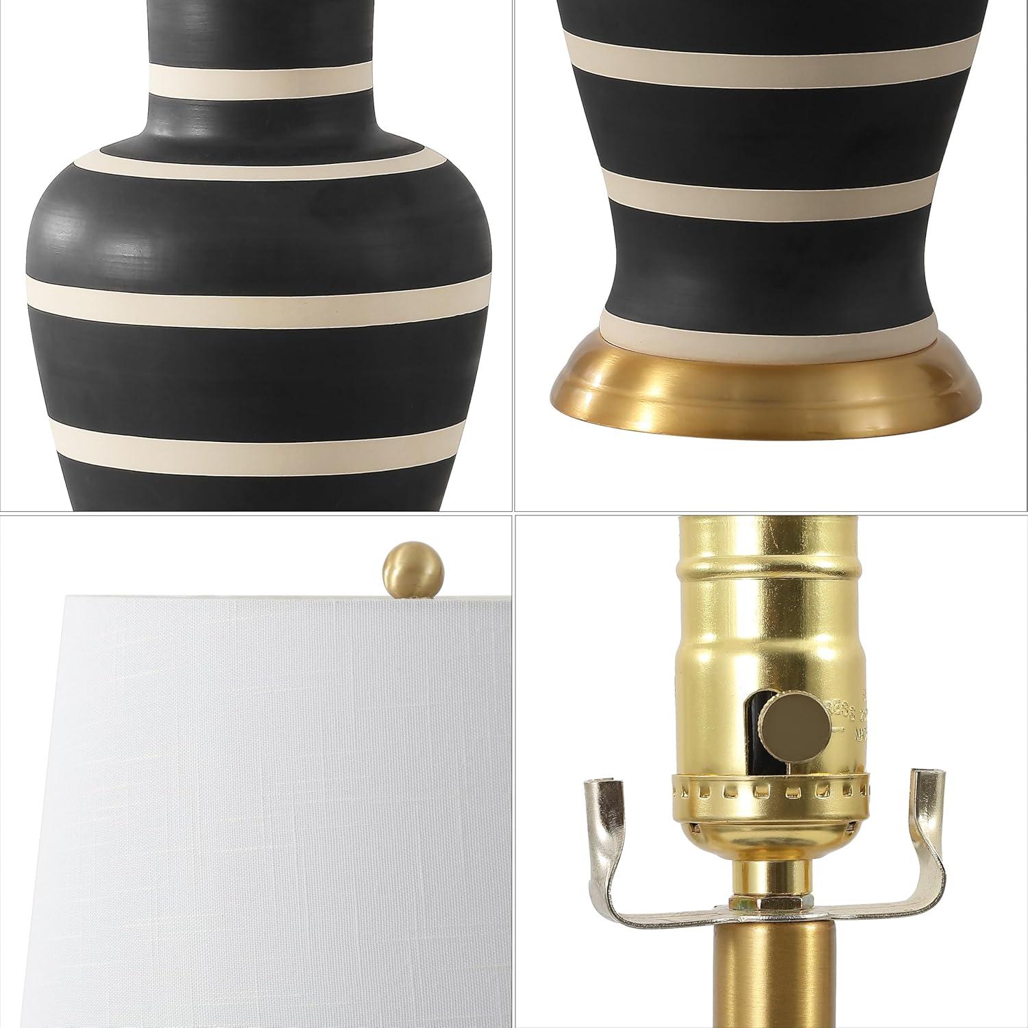 image:imageJONATHAN Y JYL4026H 29 Traditional Yellow and Gold Ceramic Urn Table Lamp for Living Room Classic Vintage Bedside Nightstand Lamp for Bedroom White Linen Drum Shade LED Bulb IncludedBlackBeige