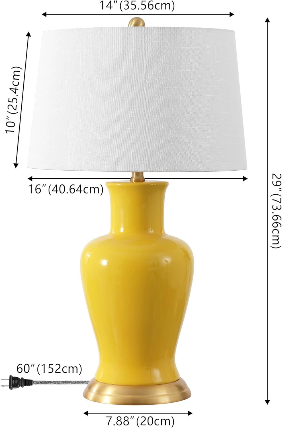 image:imageJONATHAN Y JYL4026H 29 Traditional Yellow and Gold Ceramic Urn Table Lamp for Living Room Classic Vintage Bedside Nightstand Lamp for Bedroom White Linen Drum Shade LED Bulb IncludedYellow
