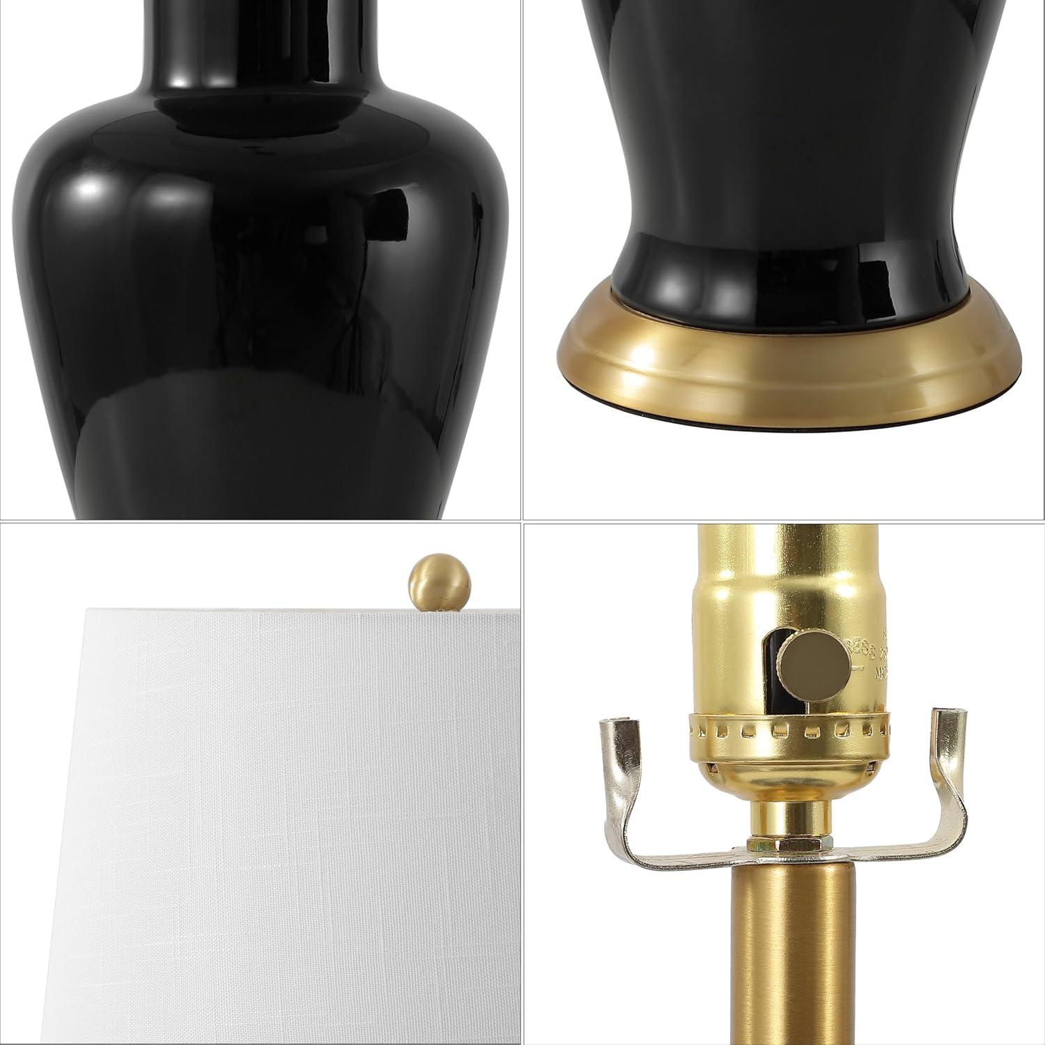 image:imageJONATHAN Y JYL4026H 29 Traditional Yellow and Gold Ceramic Urn Table Lamp for Living Room Classic Vintage Bedside Nightstand Lamp for Bedroom White Linen Drum Shade LED Bulb IncludedBlack