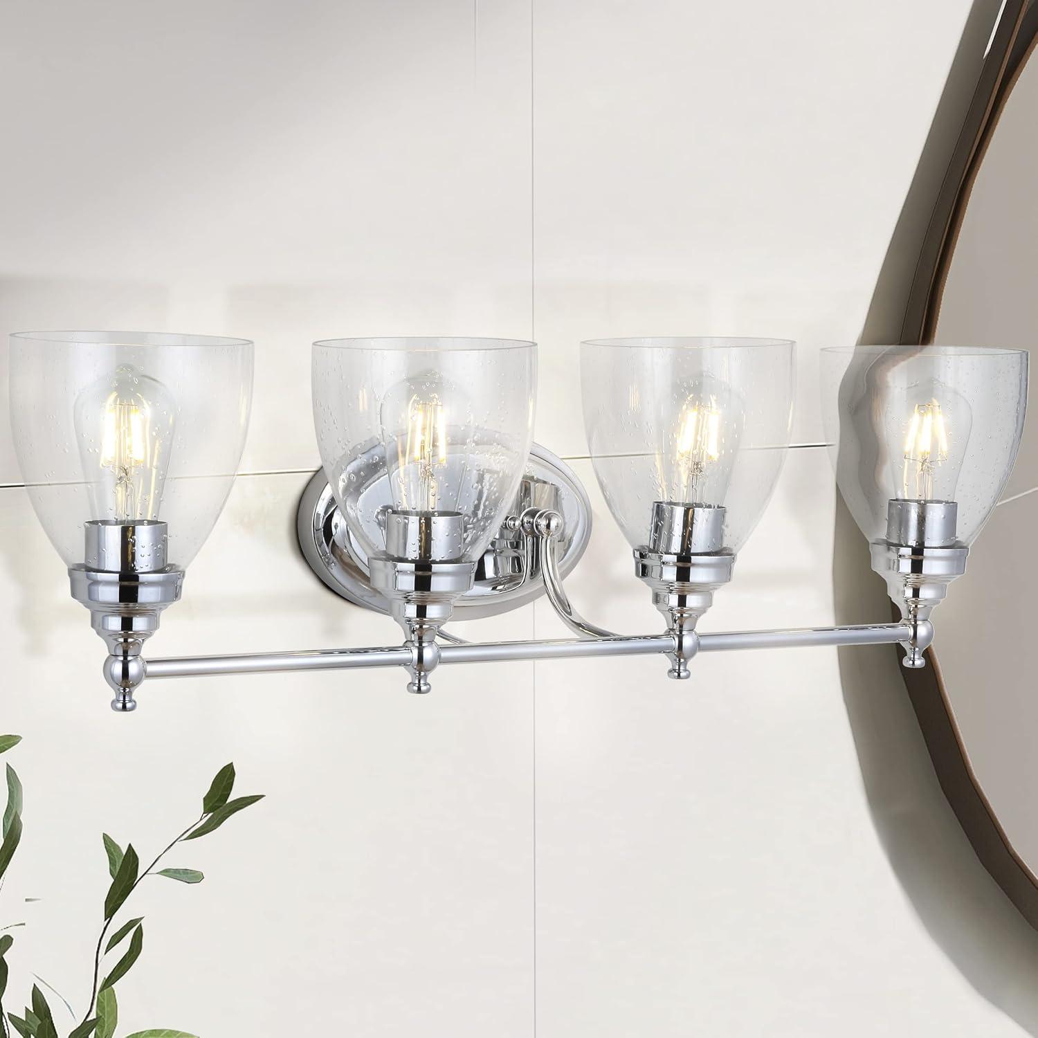 image:imageJONATHAN Y JYL7469A Oil Rubbed Bronze Vanity Light Traditional 9 Wall Sconce with Clear Seeded Glass Shade Hardwired Bathroom Light Fixture for Mirror Powder Room Hallway E26 BaseChrome