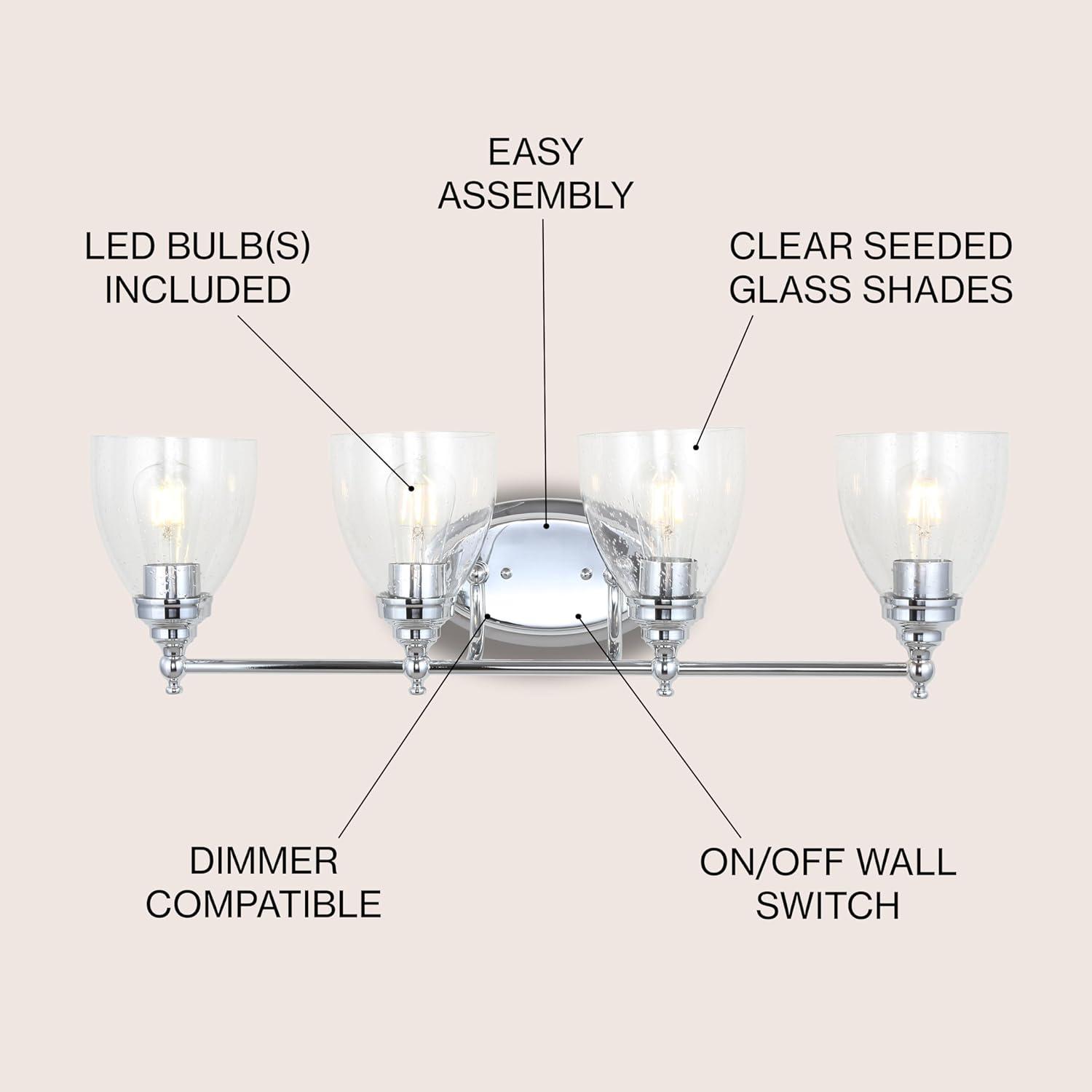image:imageJONATHAN Y JYL7469A Oil Rubbed Bronze Vanity Light Traditional 9 Wall Sconce with Clear Seeded Glass Shade Hardwired Bathroom Light Fixture for Mirror Powder Room Hallway E26 BaseChrome