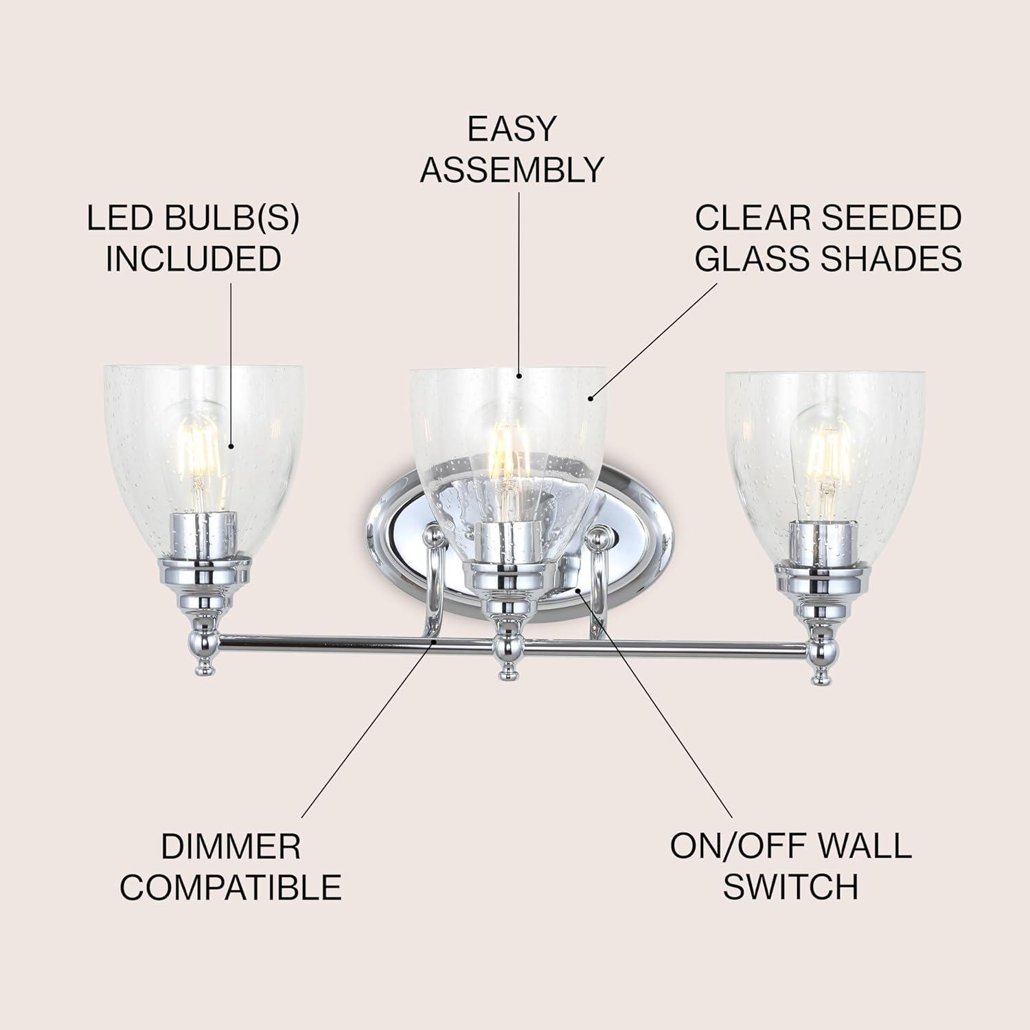 image:imageJONATHAN Y JYL7469A Oil Rubbed Bronze Vanity Light Traditional 9 Wall Sconce with Clear Seeded Glass Shade Hardwired Bathroom Light Fixture for Mirror Powder Room Hallway E26 BaseChrome