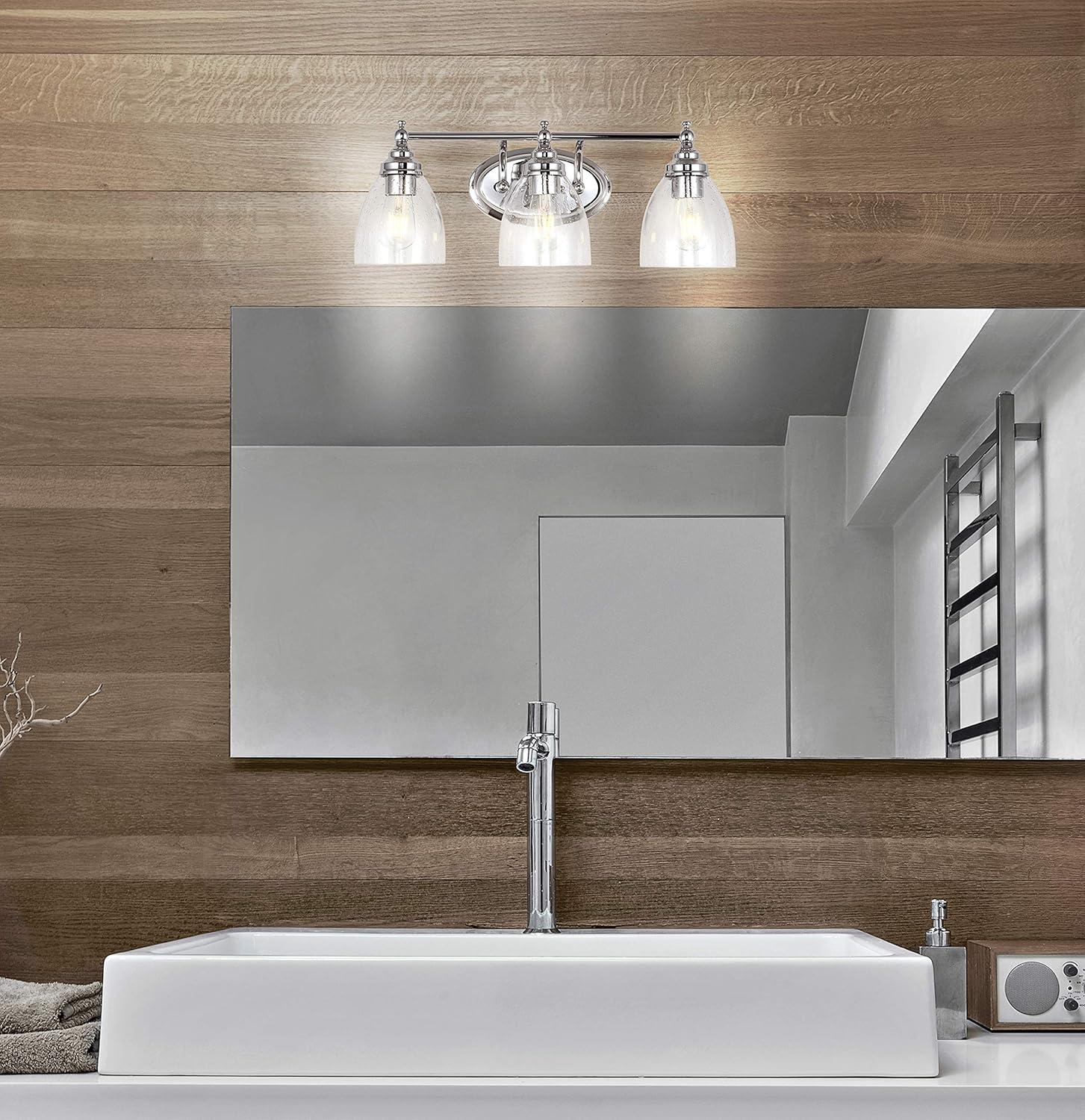 image:imageJONATHAN Y JYL7469A Oil Rubbed Bronze Vanity Light Traditional 9 Wall Sconce with Clear Seeded Glass Shade Hardwired Bathroom Light Fixture for Mirror Powder Room Hallway E26 BaseChrome
