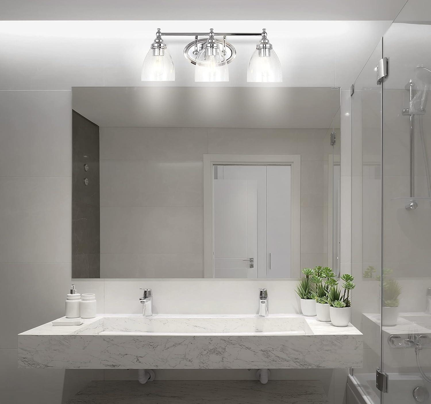 image:imageJONATHAN Y JYL7469A Oil Rubbed Bronze Vanity Light Traditional 9 Wall Sconce with Clear Seeded Glass Shade Hardwired Bathroom Light Fixture for Mirror Powder Room Hallway E26 BaseChrome