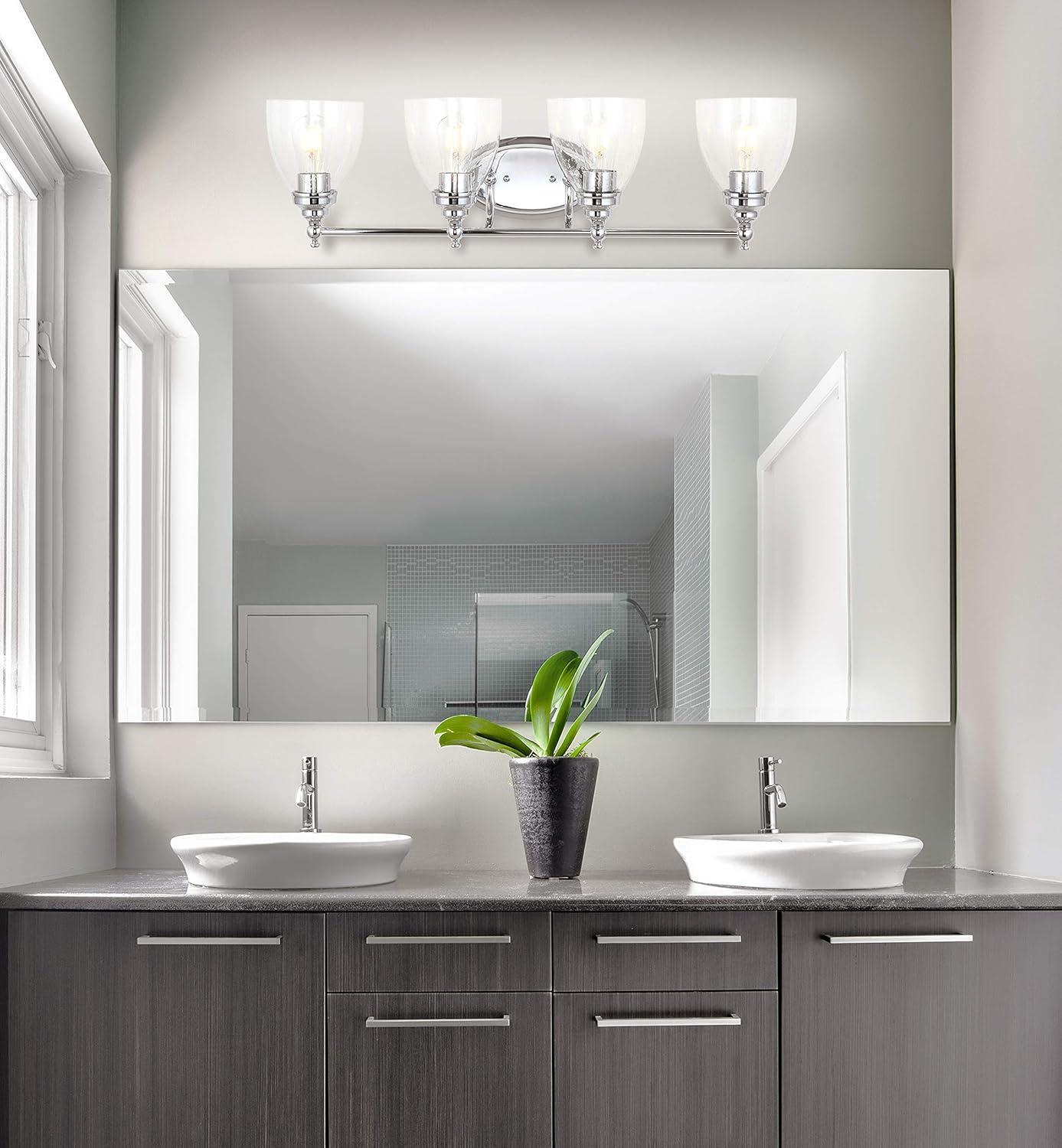 image:imageJONATHAN Y JYL7469A Oil Rubbed Bronze Vanity Light Traditional 9 Wall Sconce with Clear Seeded Glass Shade Hardwired Bathroom Light Fixture for Mirror Powder Room Hallway E26 BaseChrome