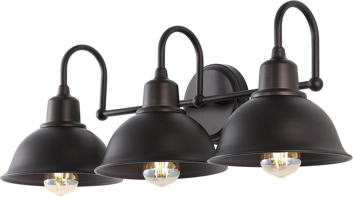 image:imageJONATHAN Y JYL7482A Frisco 18 2 Light Farmhouse Industrial Iron LED Vanity Rustic Transitional 2700K Cozy Warm Light for Bathroom Hallway Living Room Bedroom Mirror Cabinet ChromeOilRubbed Bronze