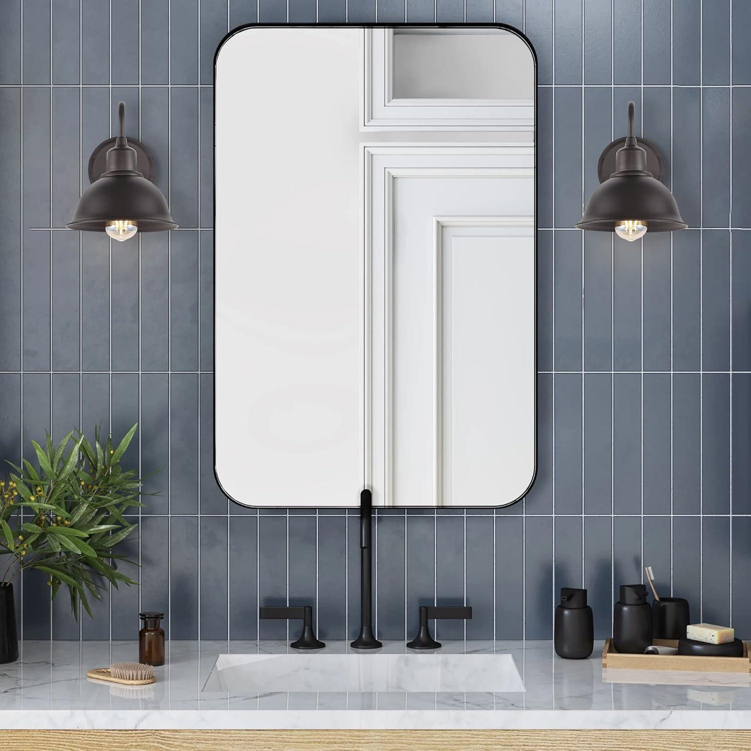 image:imageJONATHAN Y JYL7482A Frisco 18 2 Light Farmhouse Industrial Iron LED Vanity Rustic Transitional 2700K Cozy Warm Light for Bathroom Hallway Living Room Bedroom Mirror Cabinet ChromeOilRubbed Bronze