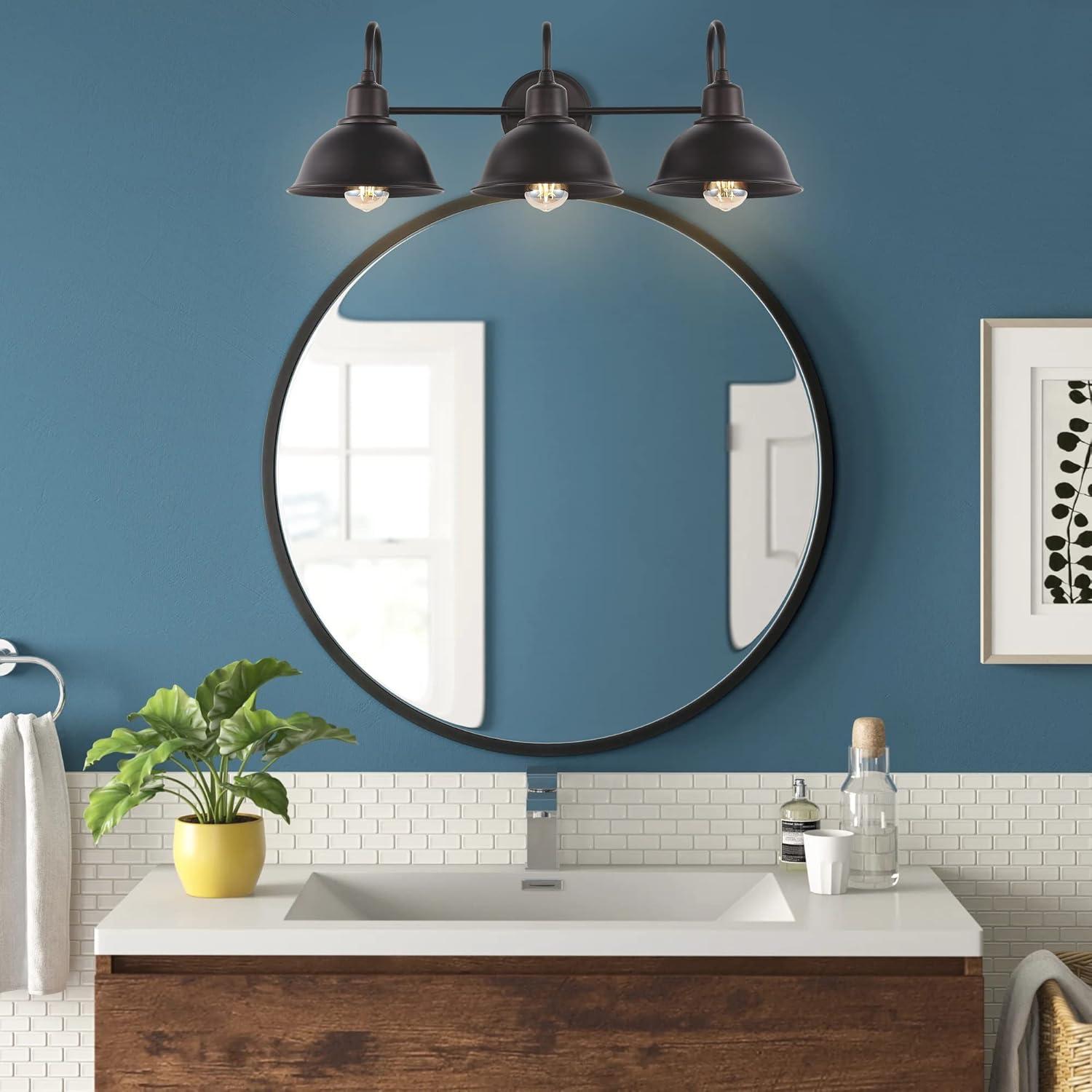 image:imageJONATHAN Y JYL7482A Frisco 18 2 Light Farmhouse Industrial Iron LED Vanity Rustic Transitional 2700K Cozy Warm Light for Bathroom Hallway Living Room Bedroom Mirror Cabinet ChromeOilRubbed Bronze
