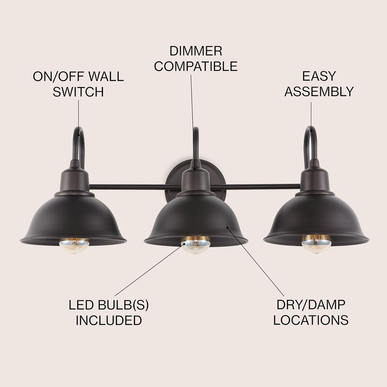 image:imageJONATHAN Y JYL7482A Frisco 18 2 Light Farmhouse Industrial Iron LED Vanity Rustic Transitional 2700K Cozy Warm Light for Bathroom Hallway Living Room Bedroom Mirror Cabinet ChromeOilRubbed Bronze