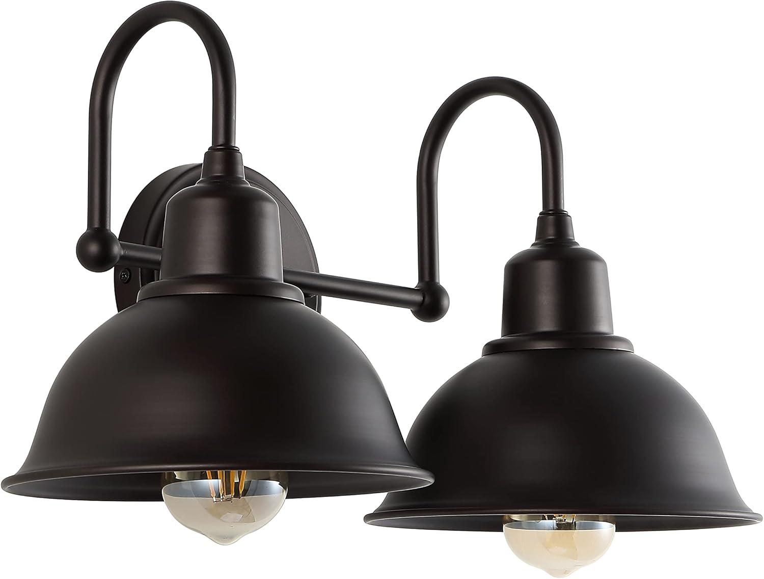 image:imageJONATHAN Y JYL7482A Frisco 18 2 Light Farmhouse Industrial Iron LED Vanity Rustic Transitional 2700K Cozy Warm Light for Bathroom Hallway Living Room Bedroom Mirror Cabinet ChromeOilRubbed Bronze