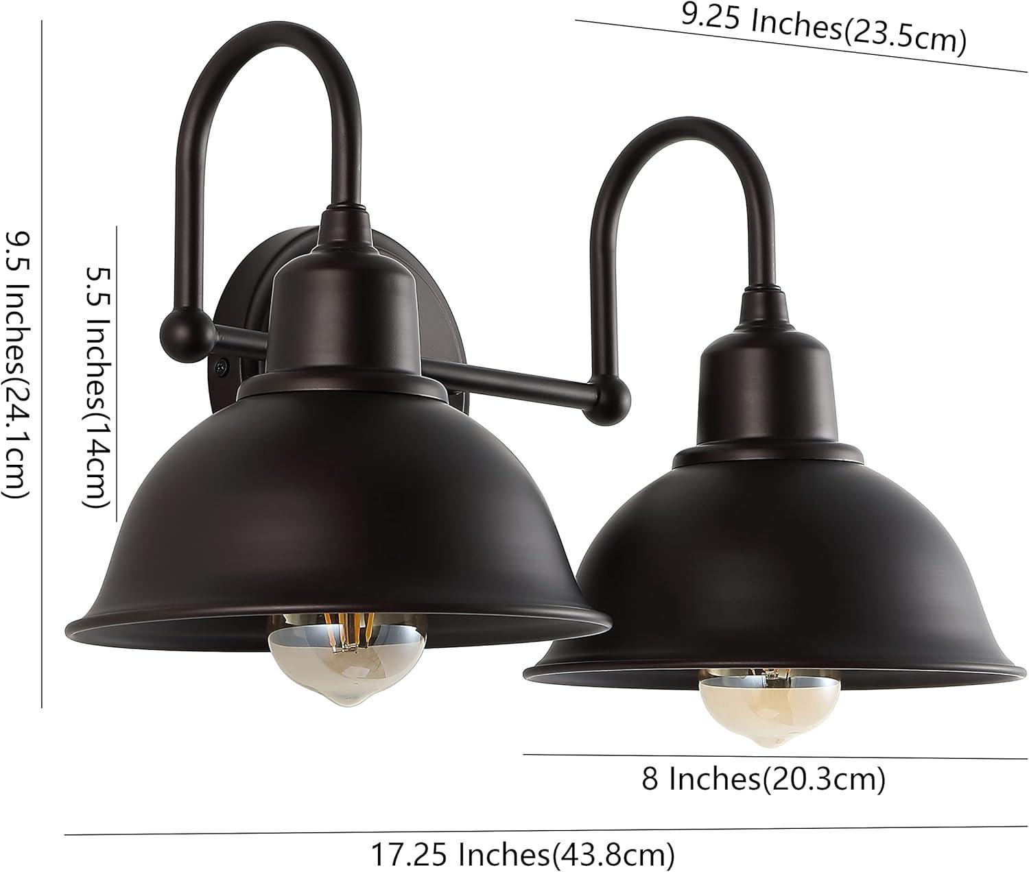 image:imageJONATHAN Y JYL7482A Frisco 18 2 Light Farmhouse Industrial Iron LED Vanity Rustic Transitional 2700K Cozy Warm Light for Bathroom Hallway Living Room Bedroom Mirror Cabinet ChromeOilRubbed Bronze