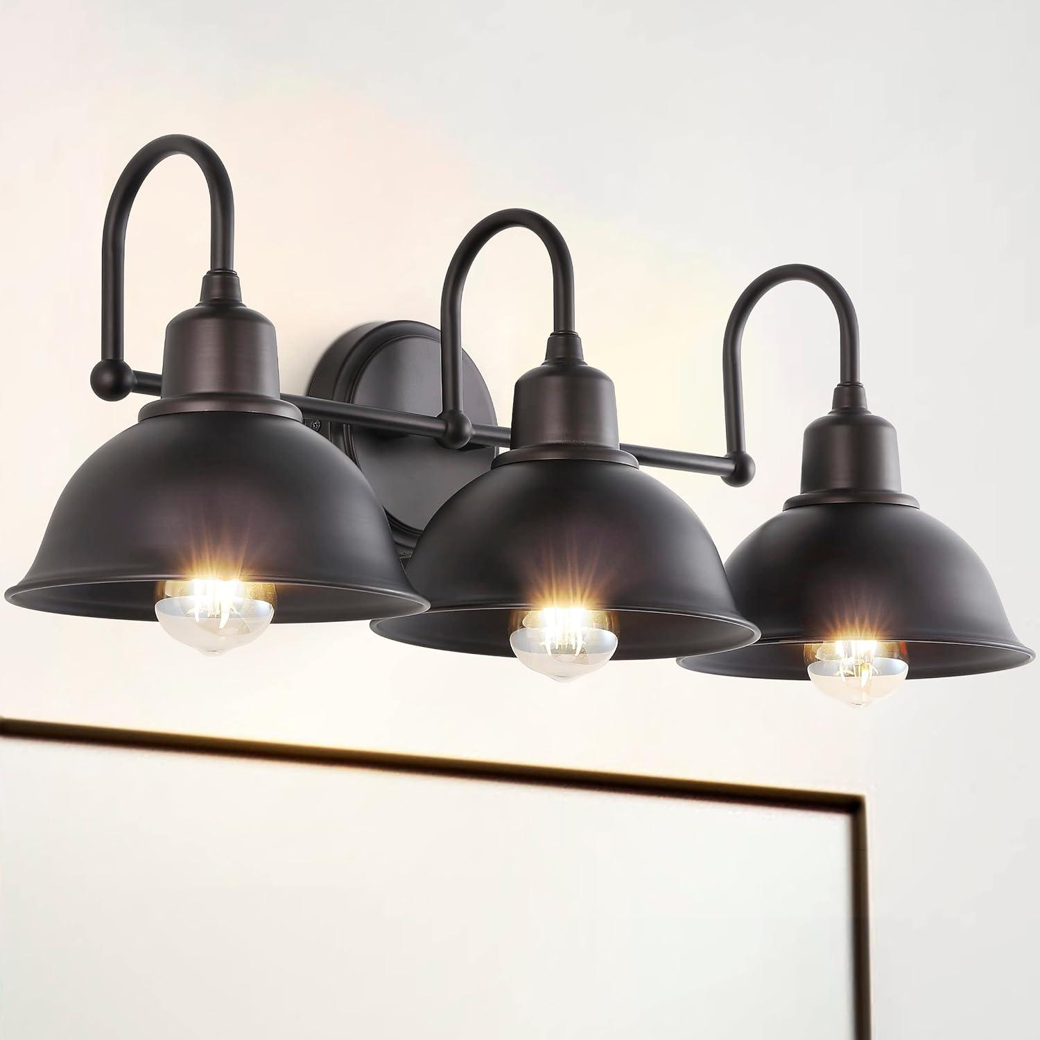 image:imageJONATHAN Y JYL7482A Frisco 18 2 Light Farmhouse Industrial Iron LED Vanity Rustic Transitional 2700K Cozy Warm Light for Bathroom Hallway Living Room Bedroom Mirror Cabinet ChromeOilRubbed Bronze