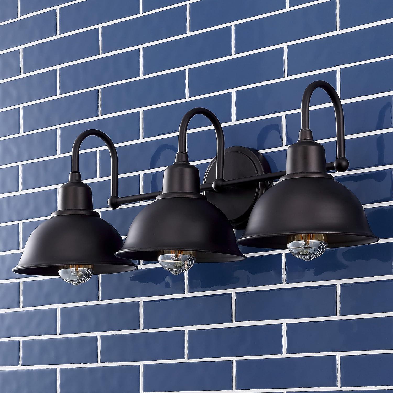 image:imageJONATHAN Y JYL7482A Frisco 18 2 Light Farmhouse Industrial Iron LED Vanity Rustic Transitional 2700K Cozy Warm Light for Bathroom Hallway Living Room Bedroom Mirror Cabinet ChromeOilRubbed Bronze