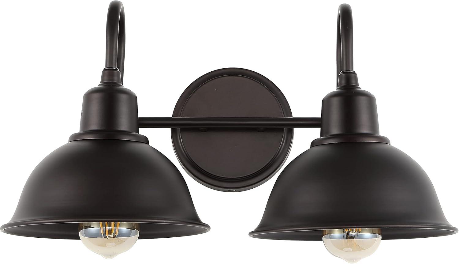 image:imageJONATHAN Y JYL7482A Frisco 18 2 Light Farmhouse Industrial Iron LED Vanity Rustic Transitional 2700K Cozy Warm Light for Bathroom Hallway Living Room Bedroom Mirror Cabinet ChromeOilRubbed Bronze