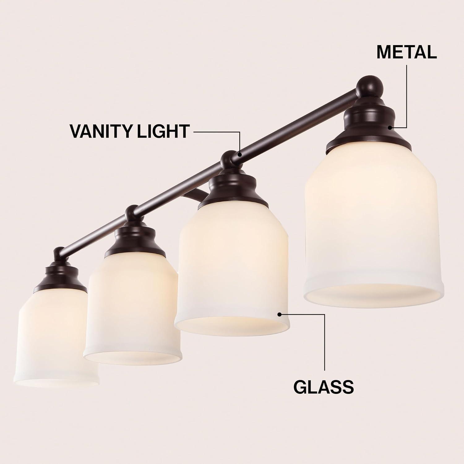 image:imageJONATHAN Y JYL7550A Farmhouse 2Light Bathroom Vanity Light 14 Chrome Wall Sconce with Frosted Glass Bell Shade Dimmable Wall Mount Fixture for Powder Room Mirror Kitchen LED Bulbs IncludedOil Rubbed BronzeWhite