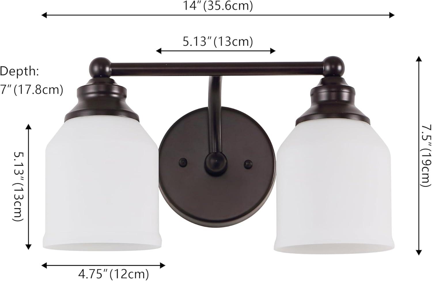 image:imageJONATHAN Y JYL7550A Farmhouse 2Light Bathroom Vanity Light 14 Chrome Wall Sconce with Frosted Glass Bell Shade Dimmable Wall Mount Fixture for Powder Room Mirror Kitchen LED Bulbs IncludedOil Rubbed BronzeWhite