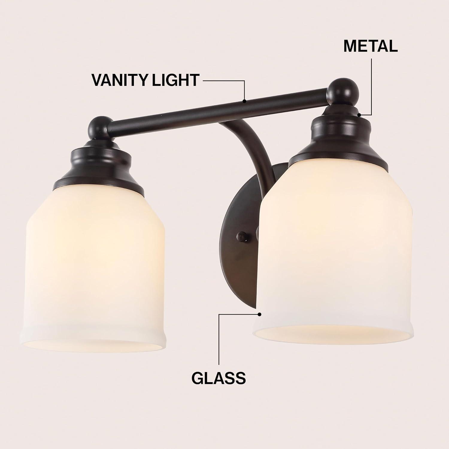 image:imageJONATHAN Y JYL7550A Farmhouse 2Light Bathroom Vanity Light 14 Chrome Wall Sconce with Frosted Glass Bell Shade Dimmable Wall Mount Fixture for Powder Room Mirror Kitchen LED Bulbs IncludedOil Rubbed BronzeWhite