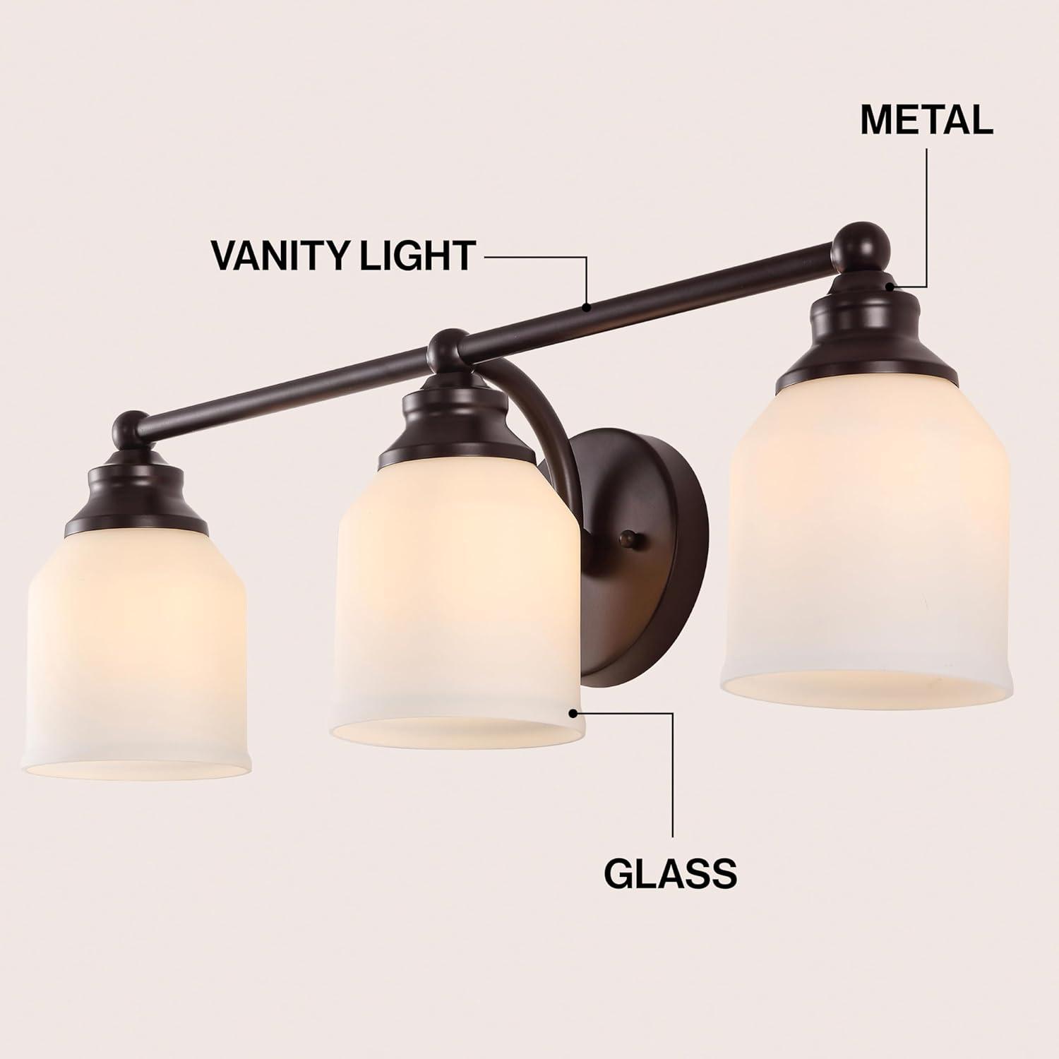 image:imageJONATHAN Y JYL7550A Farmhouse 2Light Bathroom Vanity Light 14 Chrome Wall Sconce with Frosted Glass Bell Shade Dimmable Wall Mount Fixture for Powder Room Mirror Kitchen LED Bulbs IncludedOil Rubbed BronzeWhite