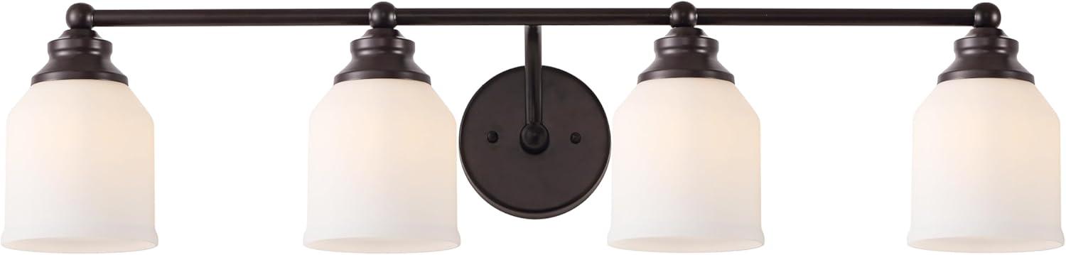 image:imageJONATHAN Y JYL7550A Farmhouse 2Light Bathroom Vanity Light 14 Chrome Wall Sconce with Frosted Glass Bell Shade Dimmable Wall Mount Fixture for Powder Room Mirror Kitchen LED Bulbs IncludedOil Rubbed BronzeWhite